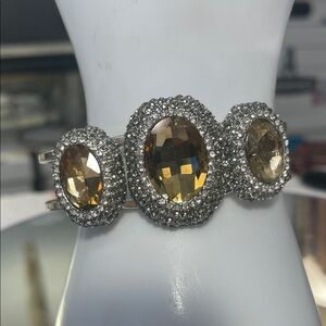 Elegant Silver and Amber Women's Clamper Bracelet Size 7
